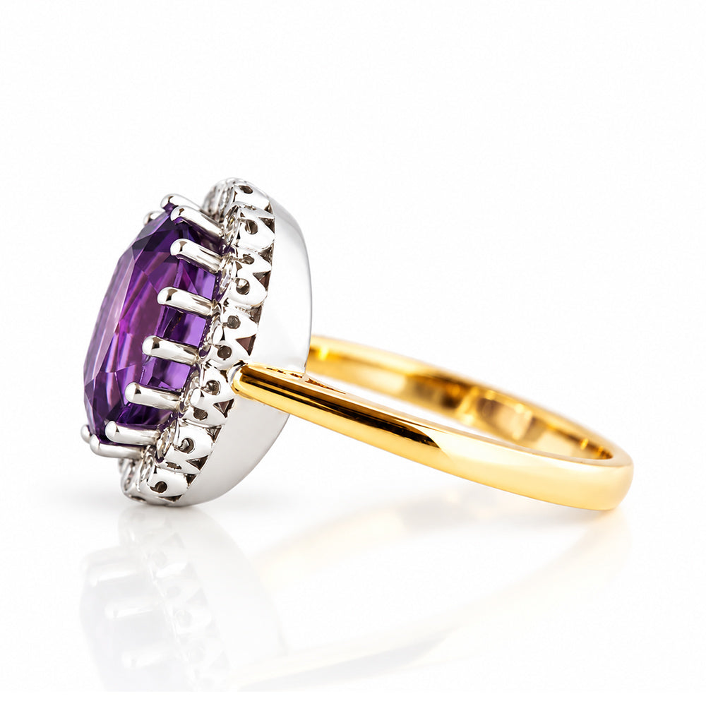 Athena, Amethyst and Diamond Halo Ring - Victoria's Jewellery