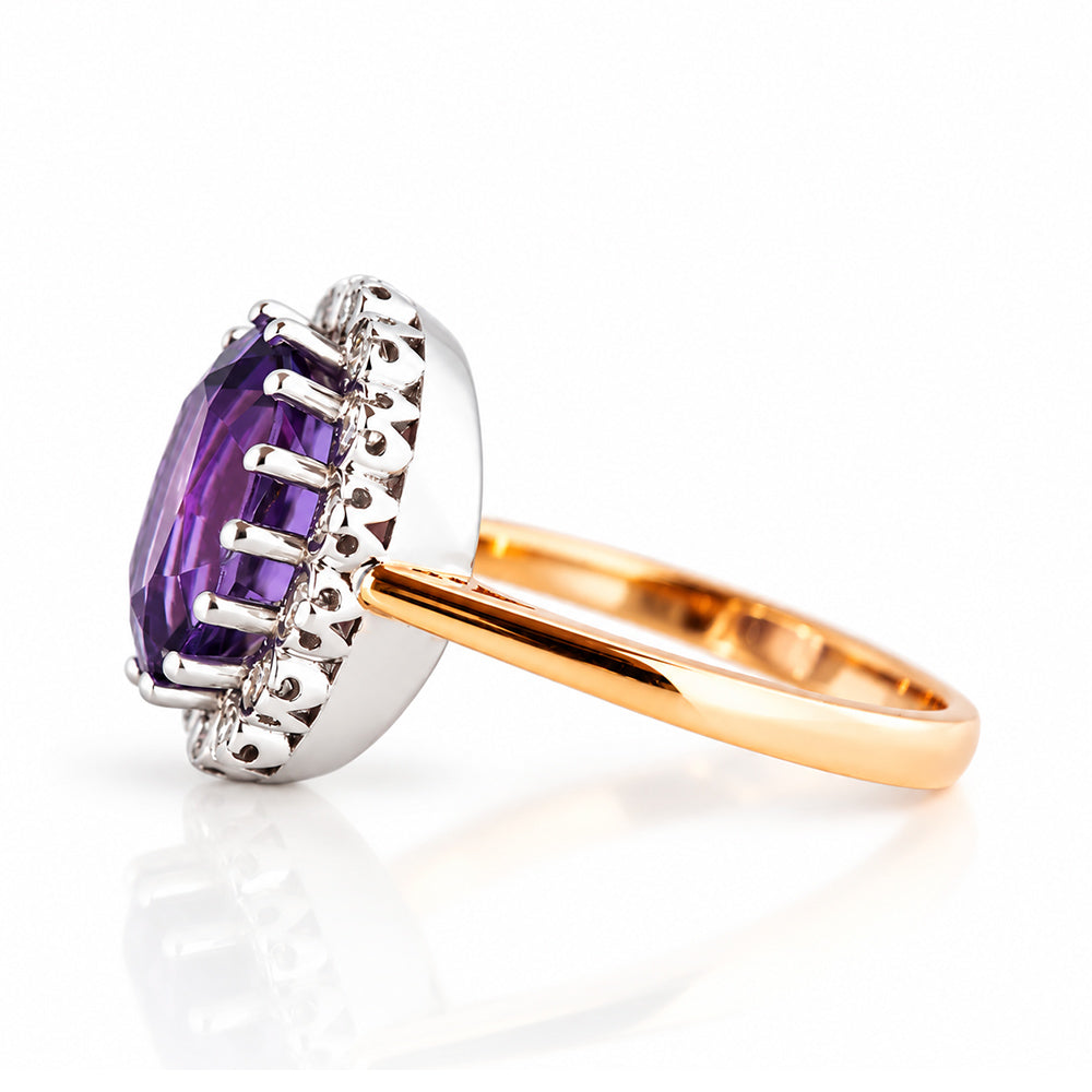 Athena, Amethyst and Diamond Halo Ring - Victoria's Jewellery