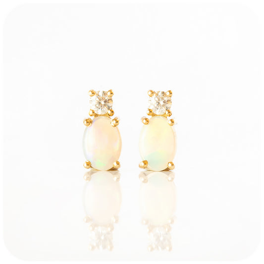 Oval cut Opal and Moissanite Stud Earrings - Victoria's Jewellery