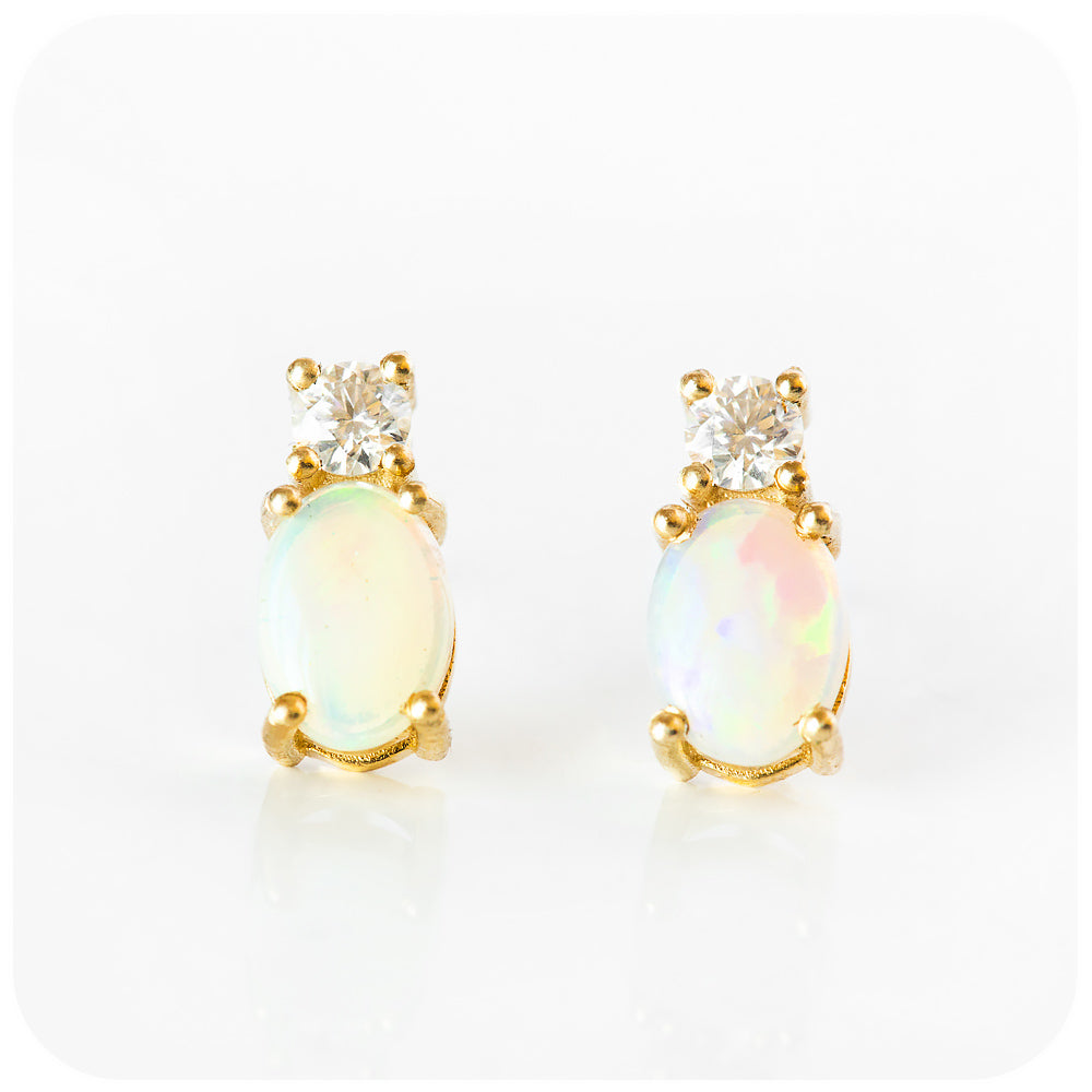 Oval cut Opal and Moissanite Stud Earrings - Victoria's Jewellery