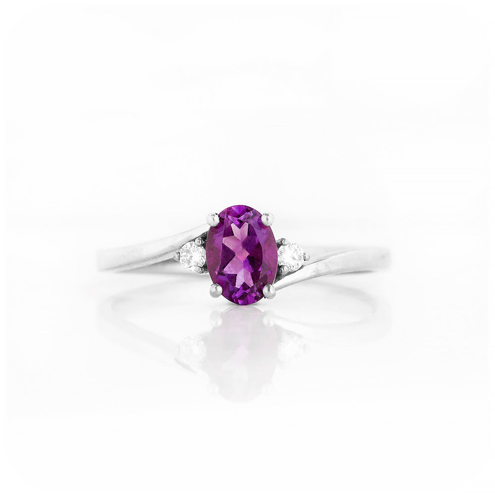 Oval cut Amethyst and Diamond Trilogy Engagement Ring in White Gold - Victoria's Jewellery