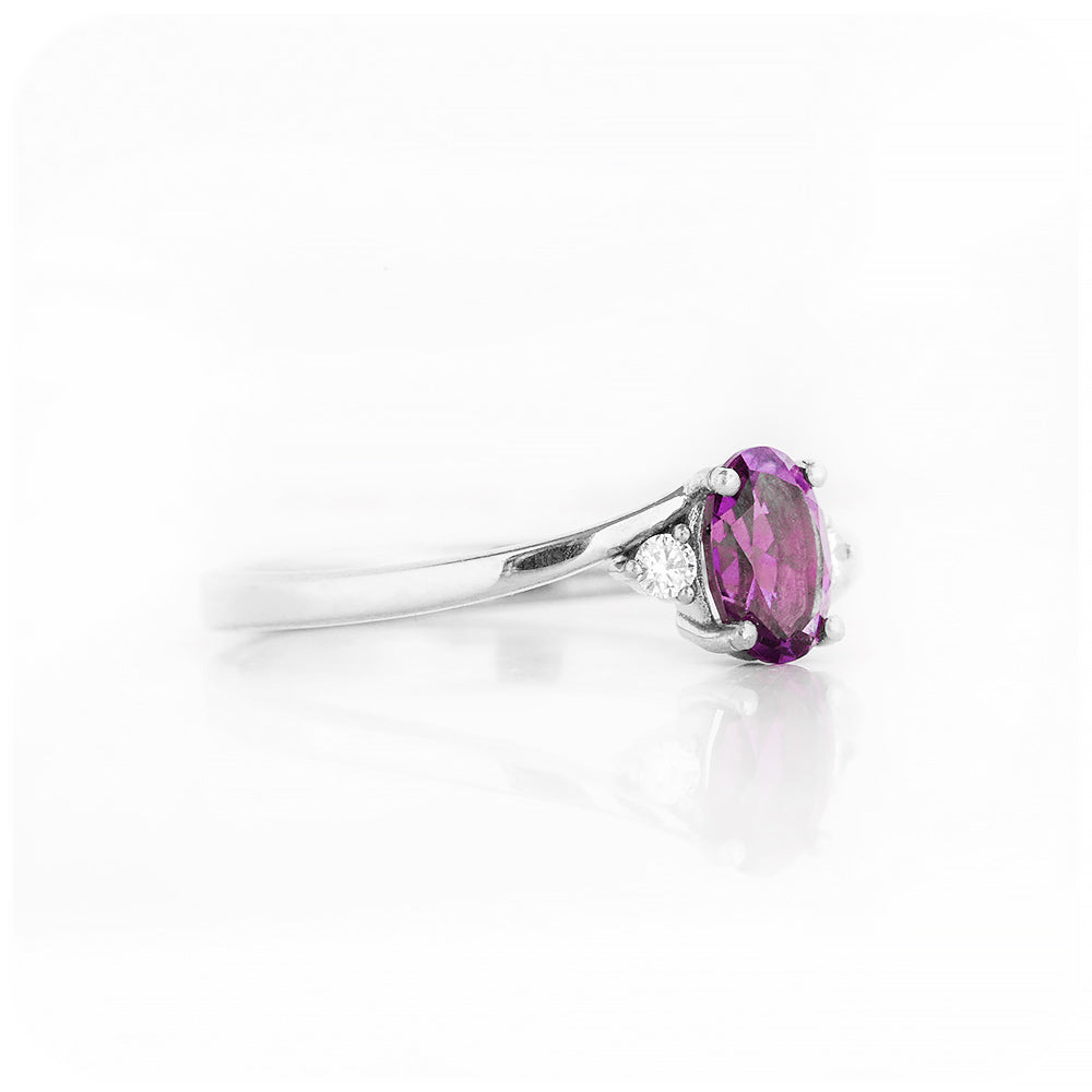 Oval cut Amethyst and Diamond Trilogy Engagement Ring in White Gold - Victoria's Jewellery