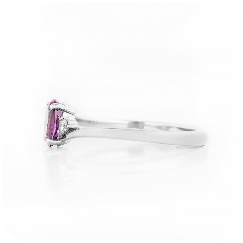 Oval cut Amethyst and Diamond Trilogy Engagement Ring in White Gold - Victoria's Jewellery