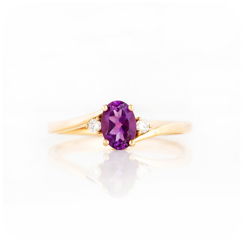 Oval cut Amethyst and Diamond Trilogy Engagement Ring in Yellow Gold - Victoria's Jewellery