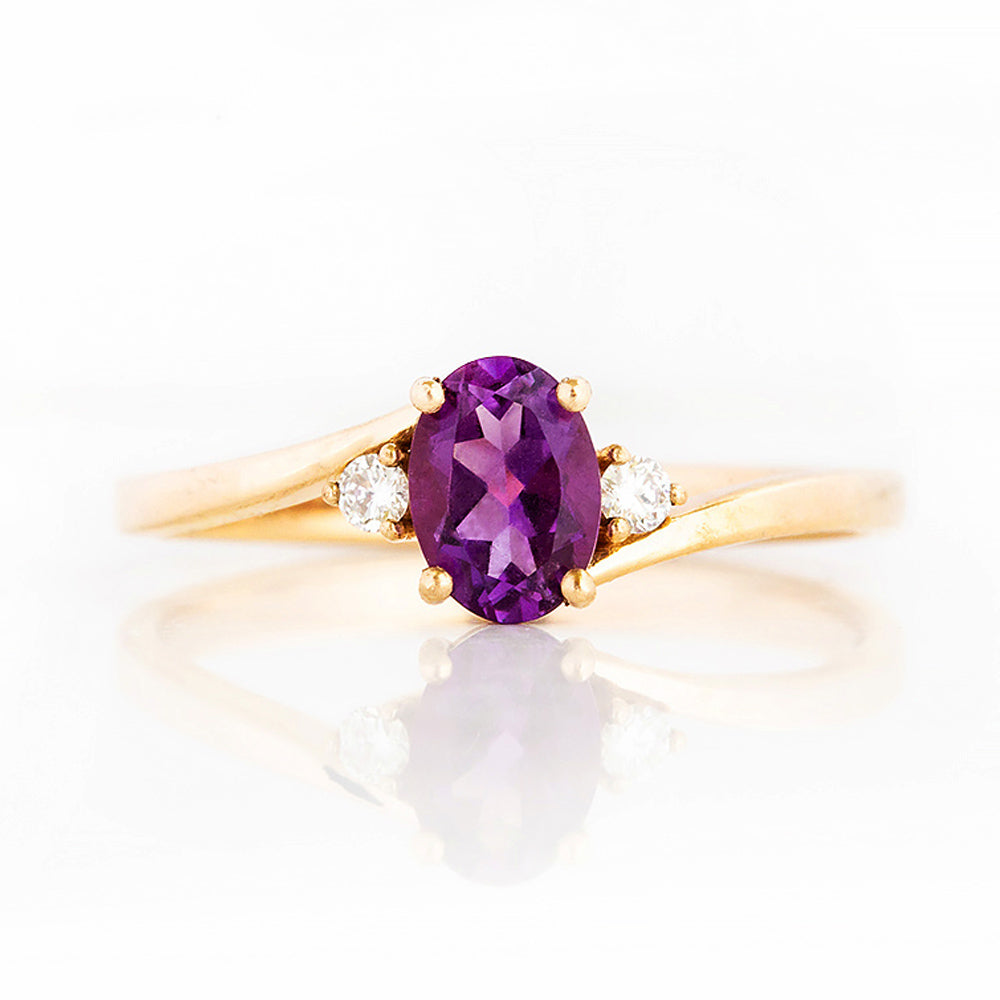 Oval cut Amethyst and Diamond Trilogy Engagement Ring in Yellow Gold - Victoria's Jewellery