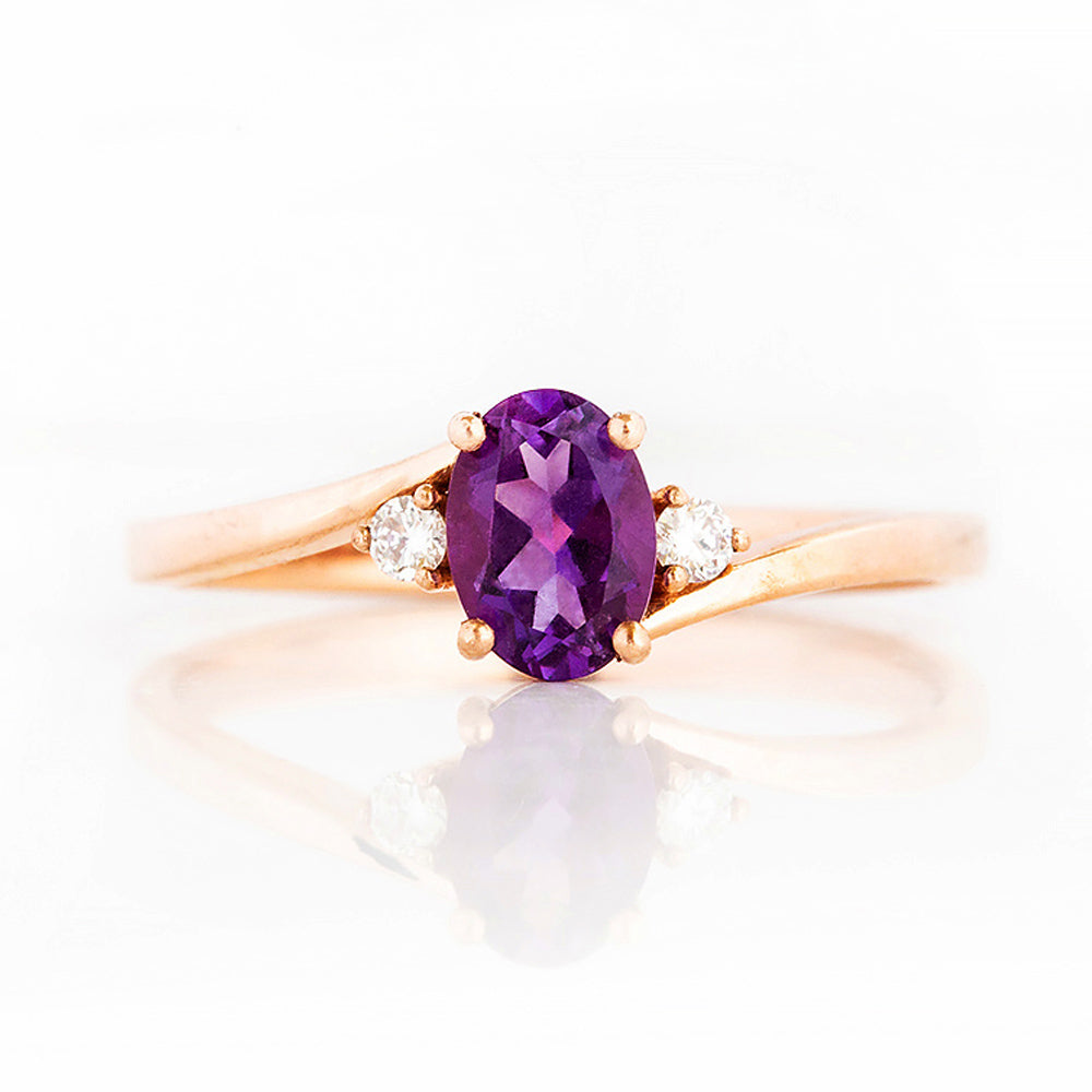 Oval cut Amethyst and Diamond Trilogy Engagement Ring in Rose Gold - Victoria's Jewellery