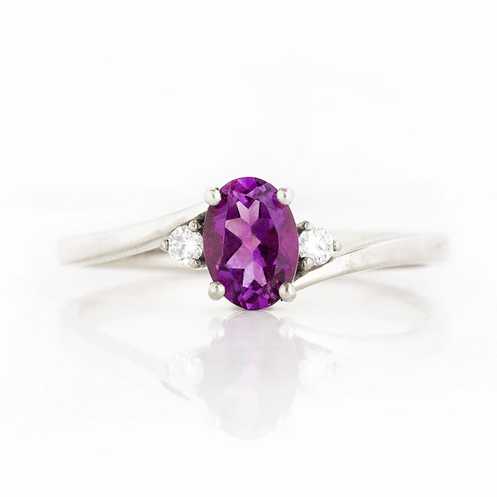 Oval cut Amethyst and Diamond Trilogy Engagement Ring in White Gold - Victoria's Jewellery