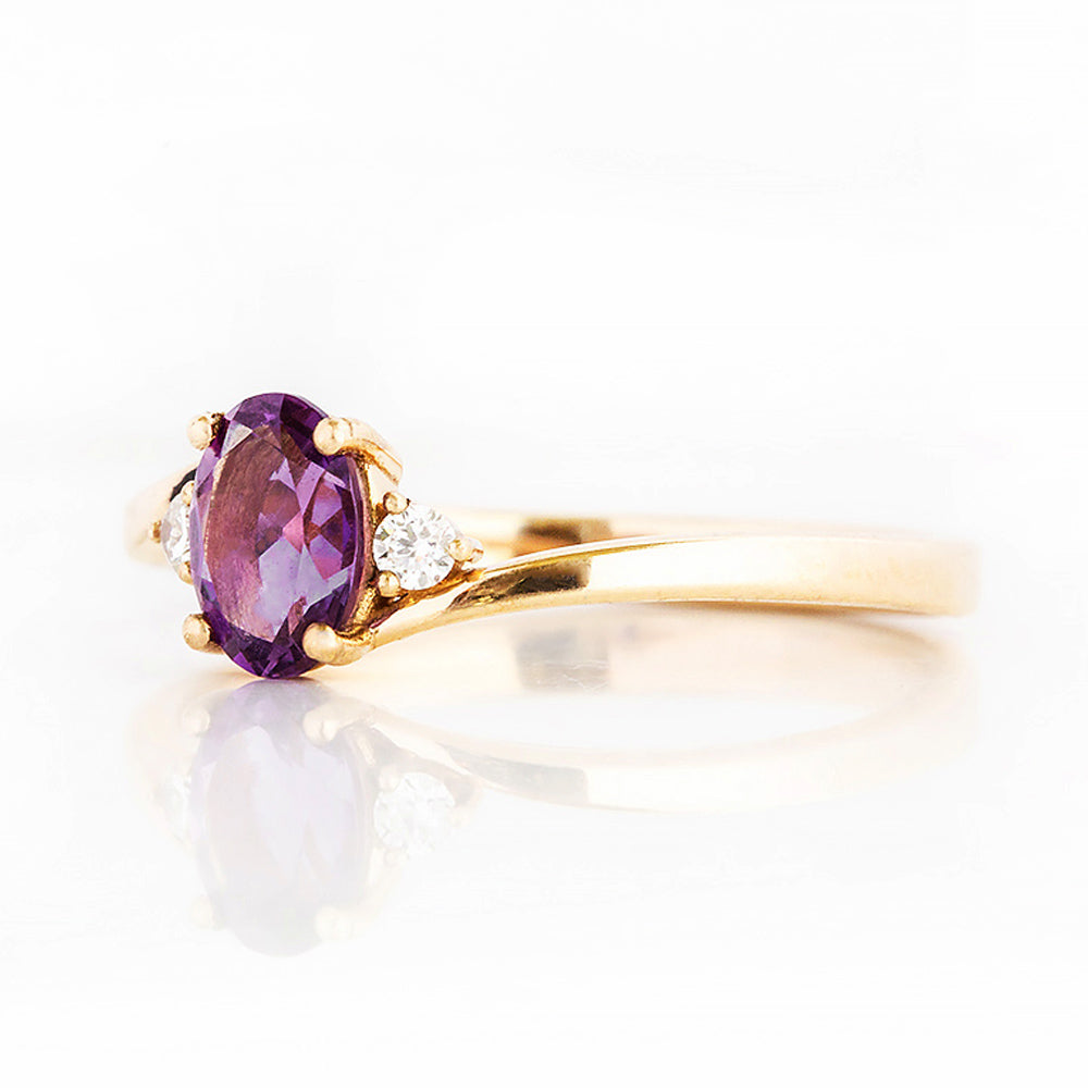 Oval cut Amethyst and Diamond Trilogy Engagement Ring in Yellow Gold - Victoria's Jewellery