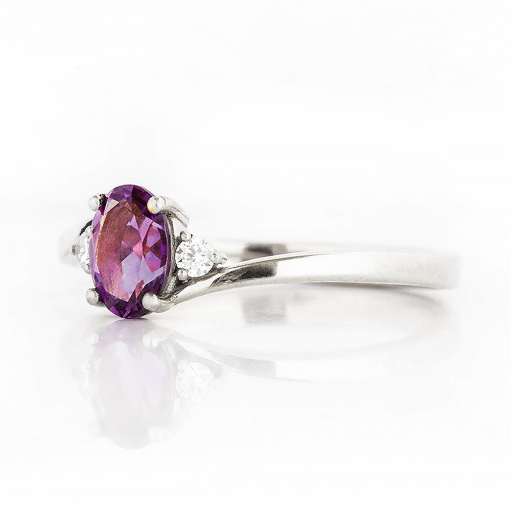 Oval cut Amethyst and Diamond Trilogy Engagement Ring in White Gold - Victoria's Jewellery