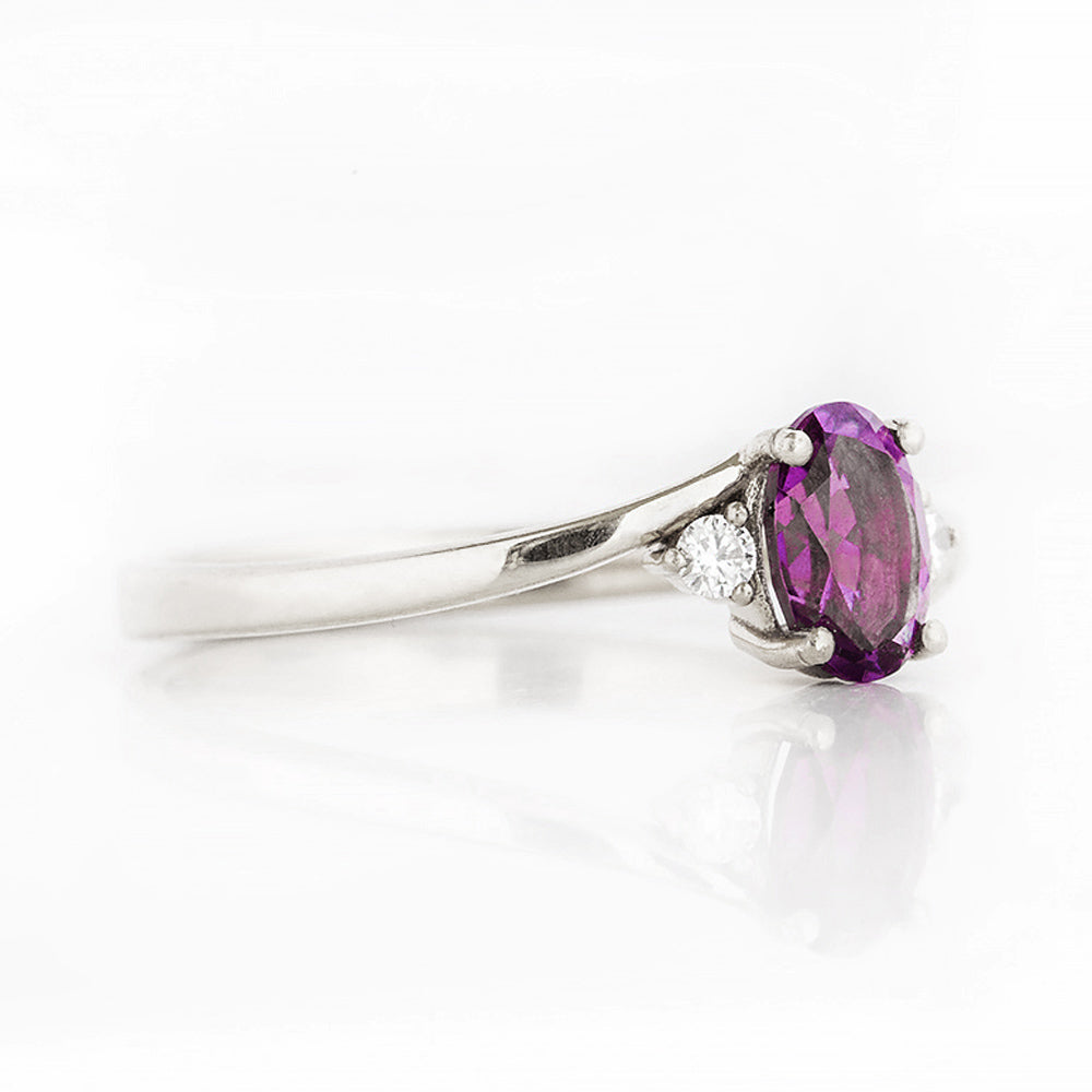 Oval cut Amethyst and Diamond Trilogy Engagement Ring in White Gold - Victoria's Jewellery