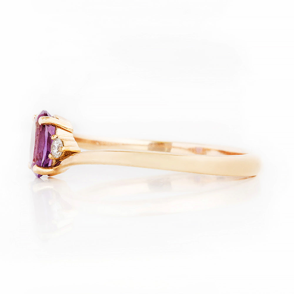 Oval cut Amethyst and Diamond Trilogy Engagement Ring in Yellow Gold - Victoria's Jewellery