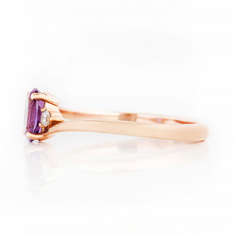 Oval cut Amethyst and Diamond Trilogy Engagement Ring in Rose Gold - Victoria's Jewellery