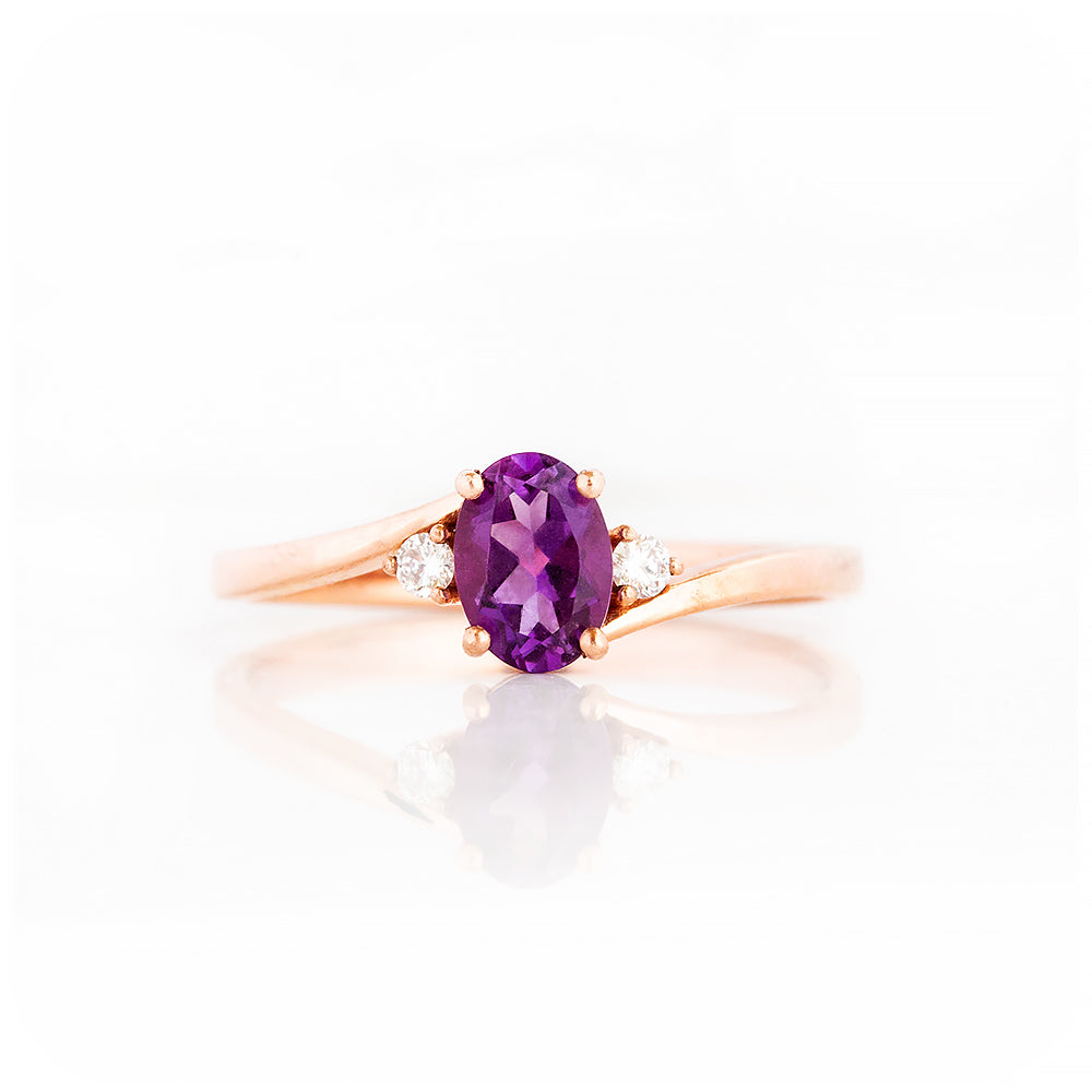 Oval cut Amethyst and Diamond Trilogy Engagement Ring in Rose Gold - Victoria's Jewellery