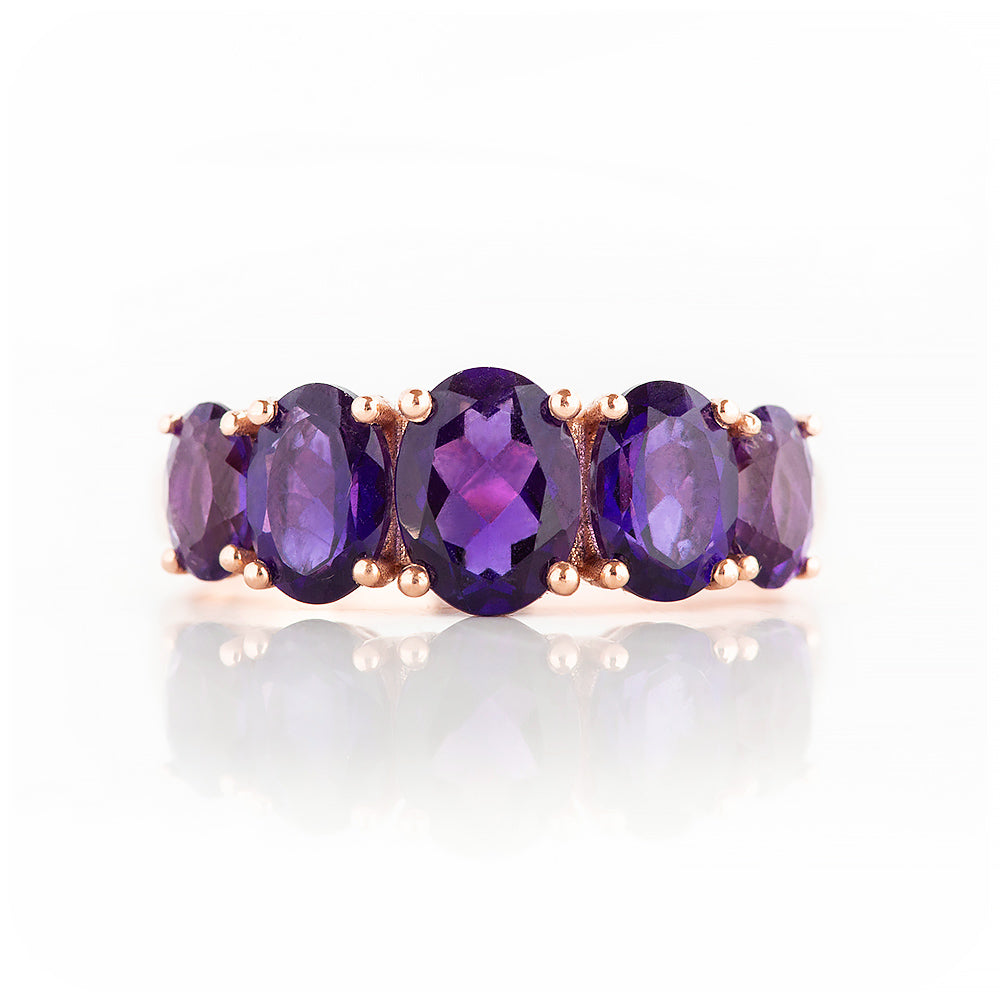 Oval cut Amethyst half eternity Anniversary Ring in Rose Gold - Victoria's Jewellery