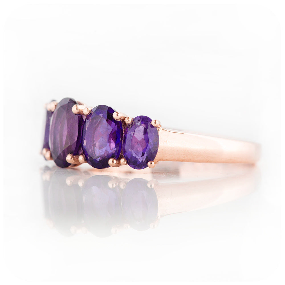 Oval cut Amethyst half eternity Anniversary Ring in Rose Gold - Victoria's Jewellery