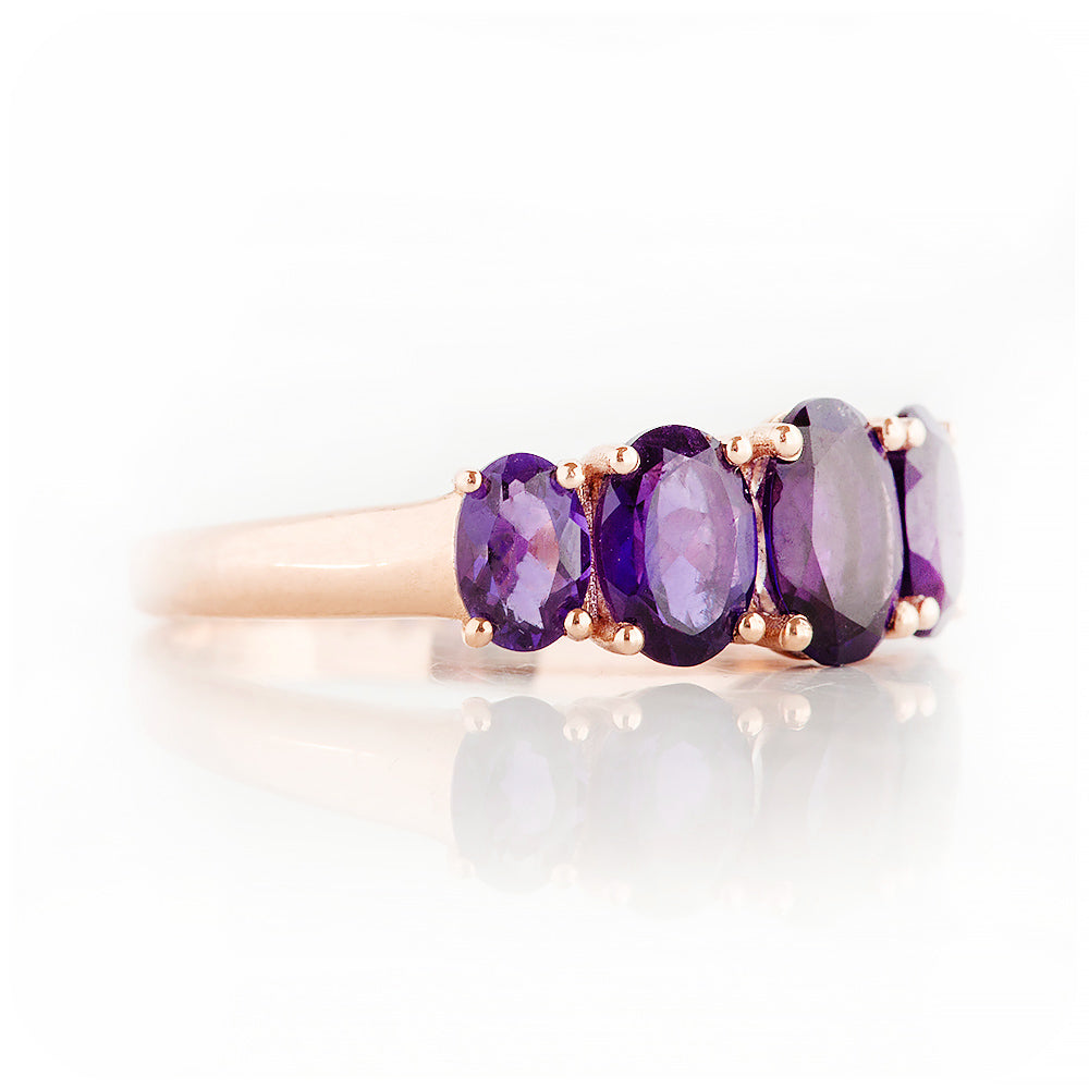 Oval cut Amethyst half eternity Anniversary Ring in Rose Gold - Victoria's Jewellery