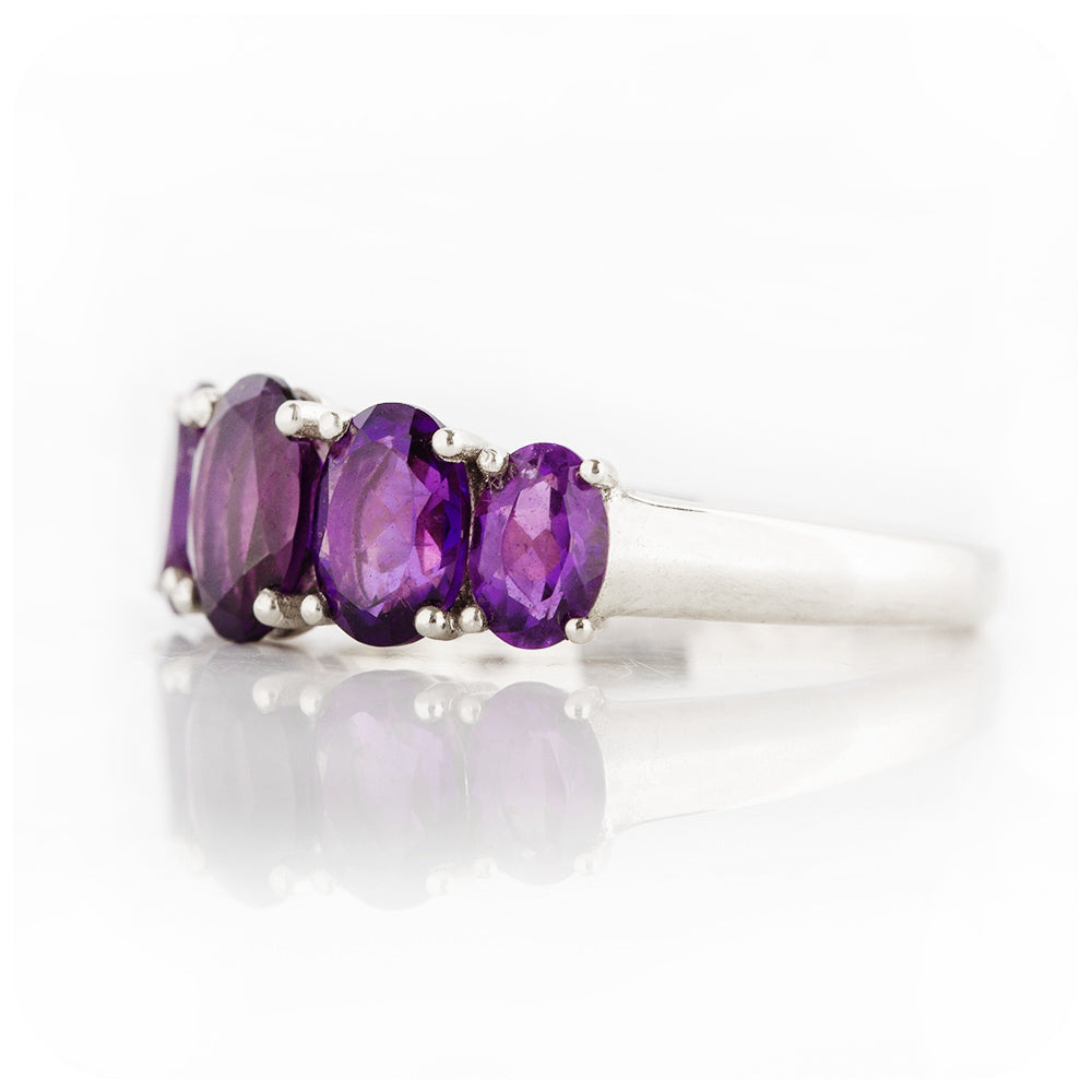 Oval cut Amethyst half eternity Anniversary Ring in White Gold - Victoria's Jewellery