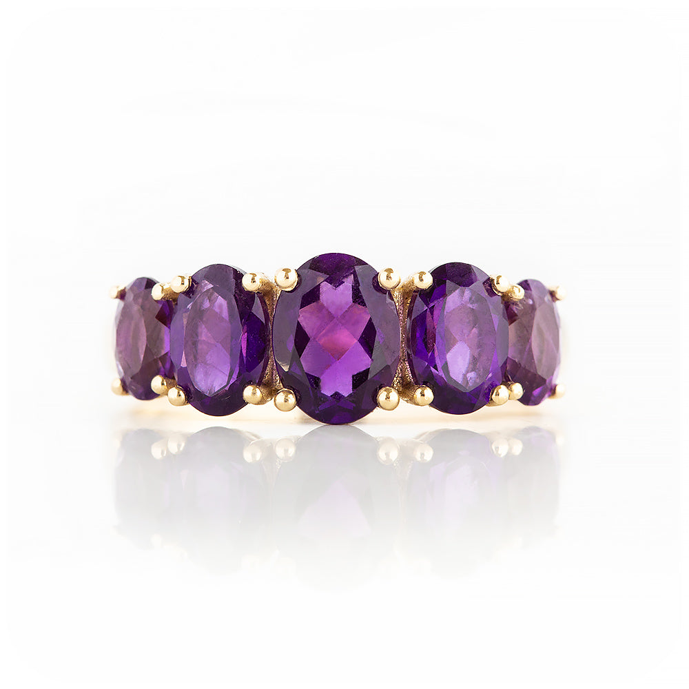 Oval cut Amethyst half eternity Anniversary Ring in Yellow Gold - Victoria's Jewellery