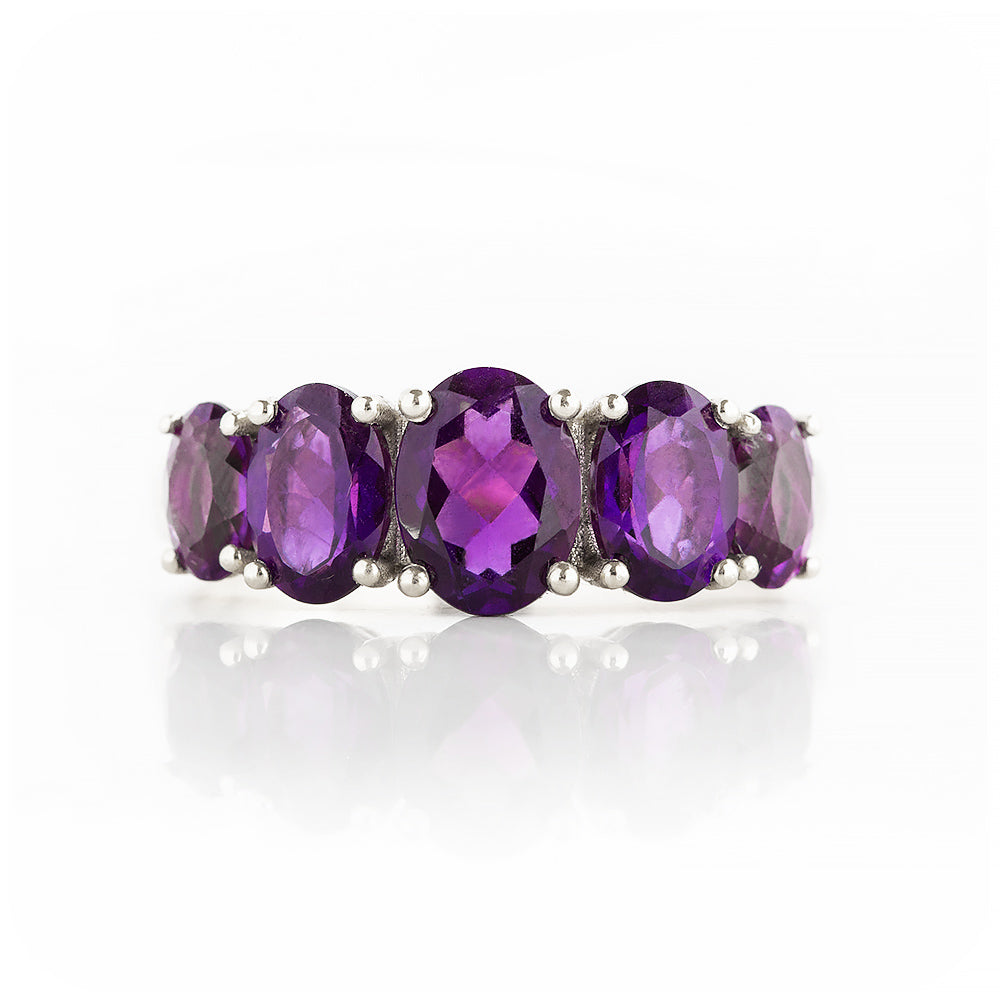 Oval cut Amethyst half eternity Anniversary Ring in White Gold - Victoria's Jewellery