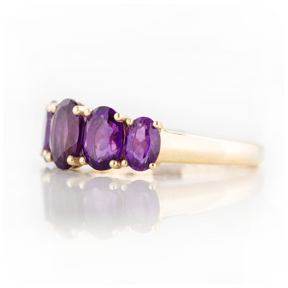 Oval cut Amethyst half eternity Anniversary Ring in Yellow Gold - Victoria's Jewellery