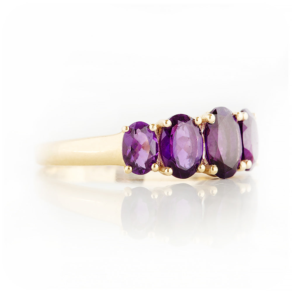 Oval cut Amethyst half eternity Anniversary Ring in Yellow Gold - Victoria's Jewellery