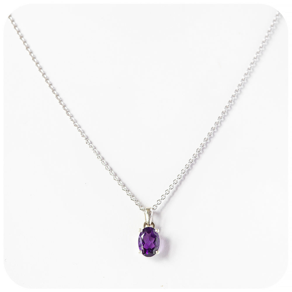 oval cut purple amethyst, february birthstone pendant and chain