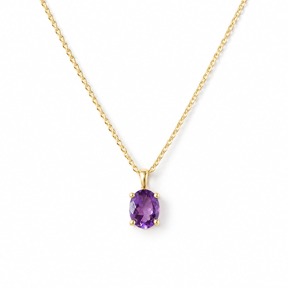 Luna, Oval cut Amethyst Pendant - 8x6mm