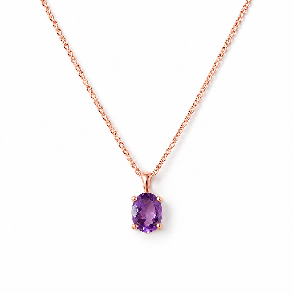 Luna, Oval cut Amethyst Pendant - 8x6mm