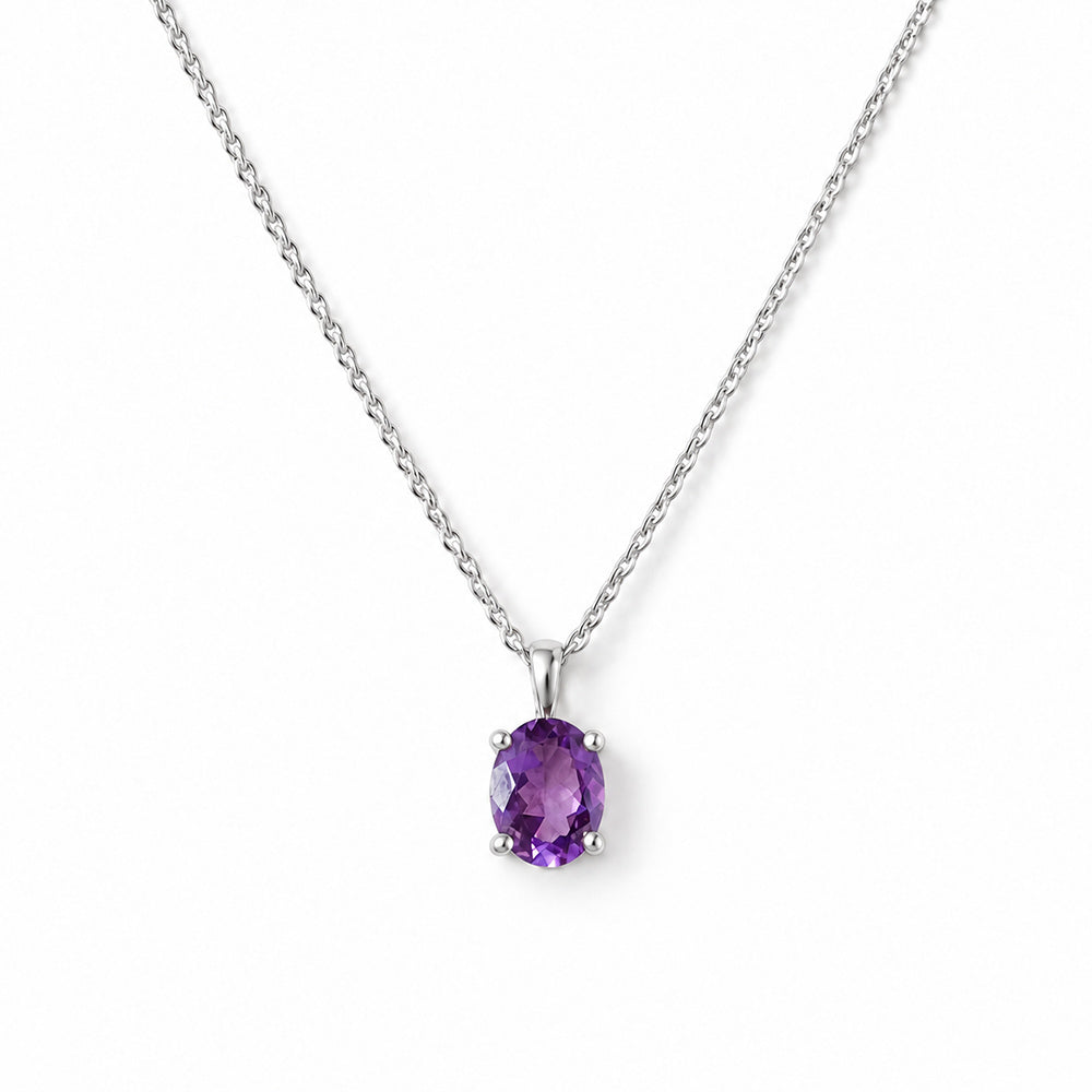 Luna, Oval cut Amethyst Pendant - 8x6mm
