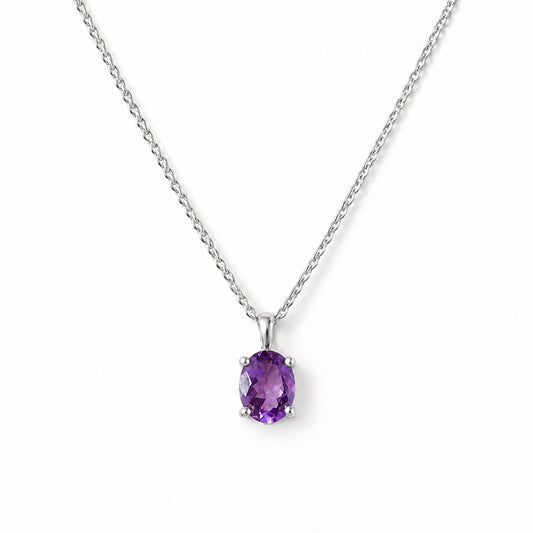 Luna, Oval cut Amethyst Pendant - 8x6mm