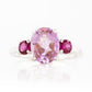 Oval cut Pink Amethyst and Rhodolite Trilogy Anniversary Ring - Victoria's Jewellery