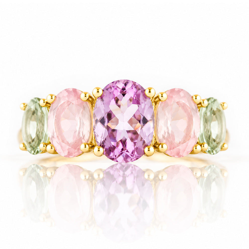 Queen, an Amethyst, Rose Quartz and Prasiolite Ring - Victoria's Jewellery