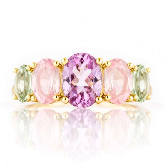 Queen, an Amethyst, Rose Quartz and Prasiolite Ring - Victoria's Jewellery