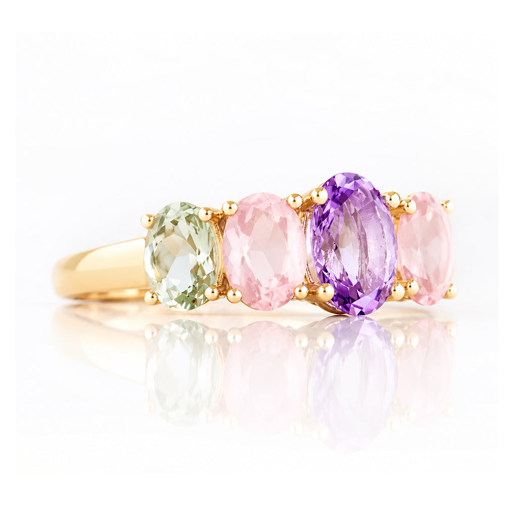 Queen, an Amethyst, Rose Quartz and Prasiolite Ring - Victoria's Jewellery