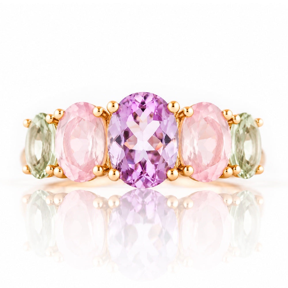 Queen, an Amethyst, Rose Quartz and Prasiolite Ring - Victoria's Jewellery