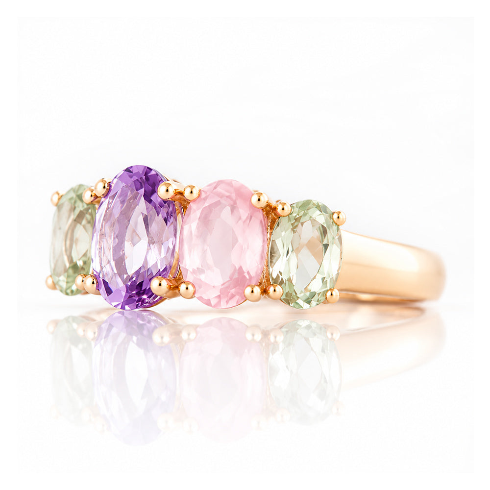 Queen, an Amethyst, Rose Quartz and Prasiolite Ring - Victoria's Jewellery