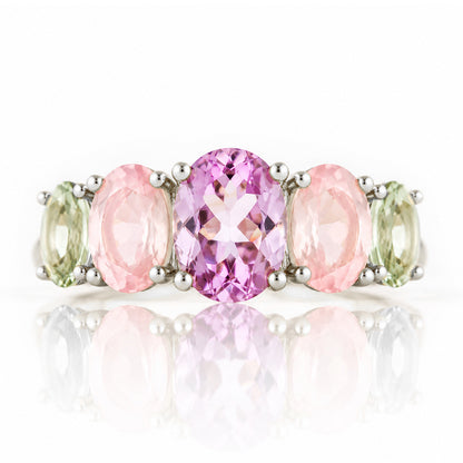 Queen, an Amethyst, Rose Quartz and Prasiolite Ring - Victoria's Jewellery