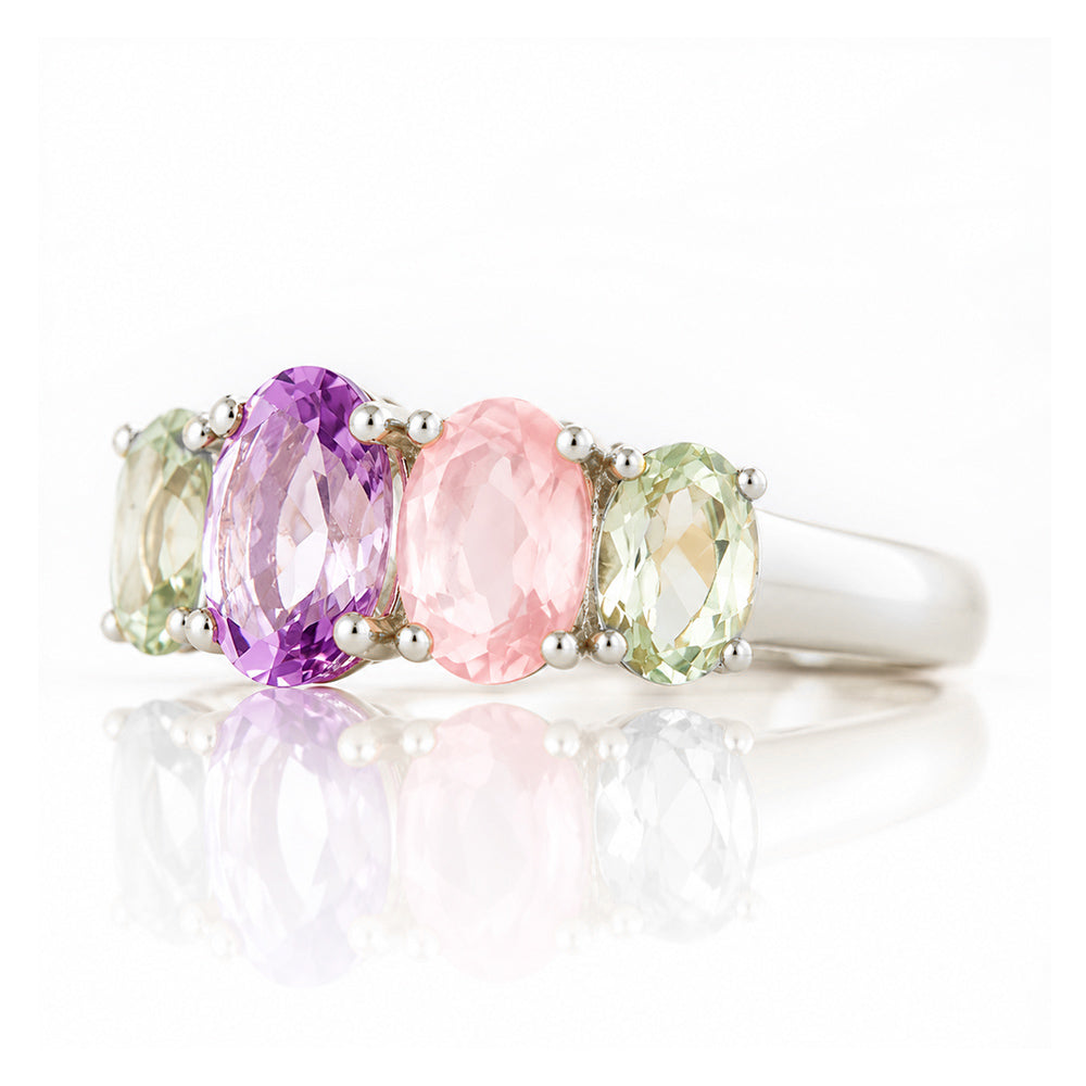 Queen, an Amethyst, Rose Quartz and Prasiolite Ring - Victoria's Jewellery
