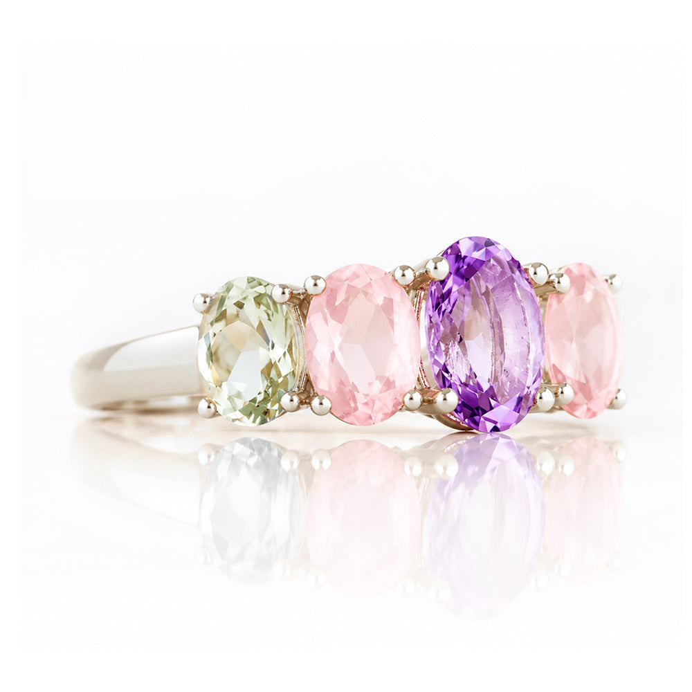 Queen, an Amethyst, Rose Quartz and Prasiolite Ring - Victoria's Jewellery