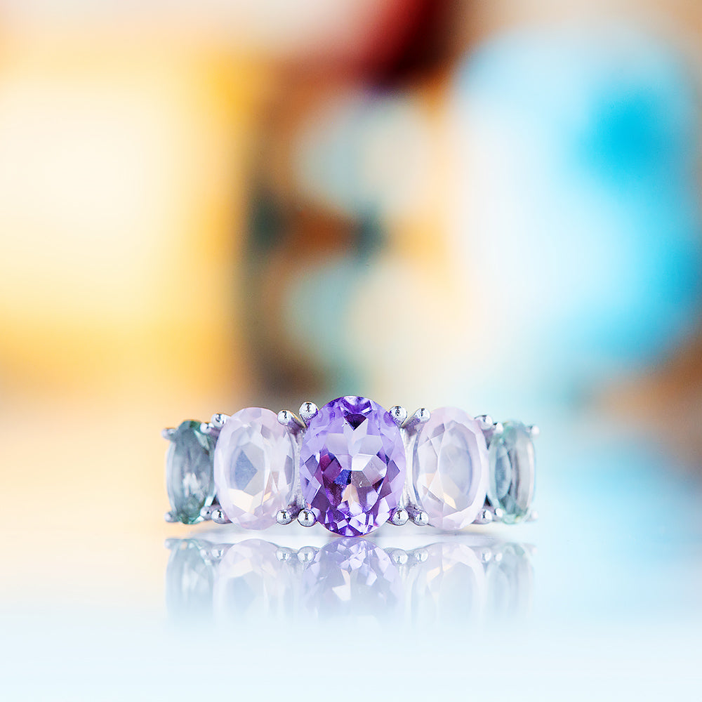 Queen, an Amethyst, Rose Quartz and Prasiolite Ring - Victoria's Jewellery