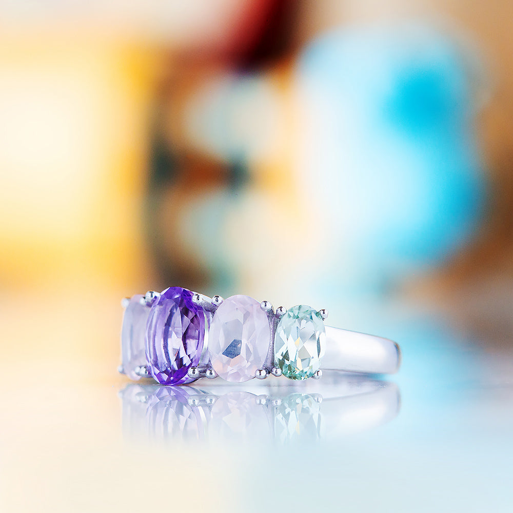Queen, an Amethyst, Rose Quartz and Prasiolite Ring - Victoria's Jewellery