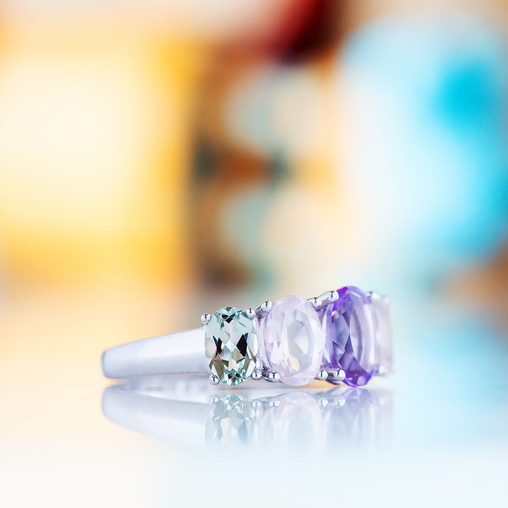 Queen, an Amethyst, Rose Quartz and Prasiolite Ring - Victoria's Jewellery