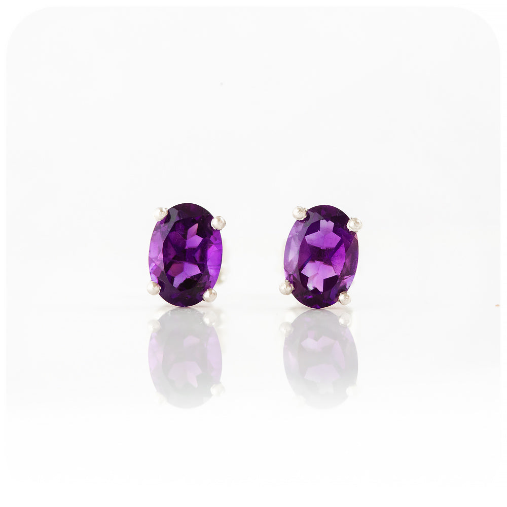 Oval cut purple Amethyst Stud Earrings - Victoria's Jewellery