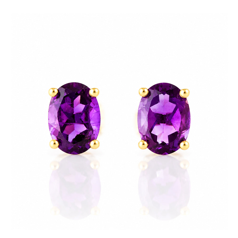 Luna, Oval cut Amethyst Stud Earring - 7x5mm - Victoria's Jewellery