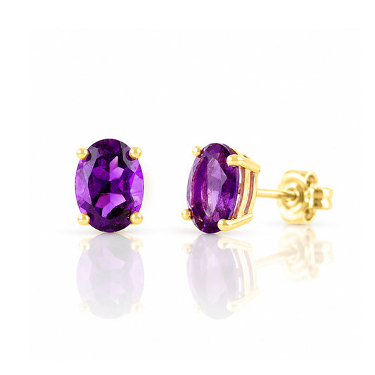 Luna, Oval cut Amethyst Stud Earring - 7x5mm - Victoria's Jewellery