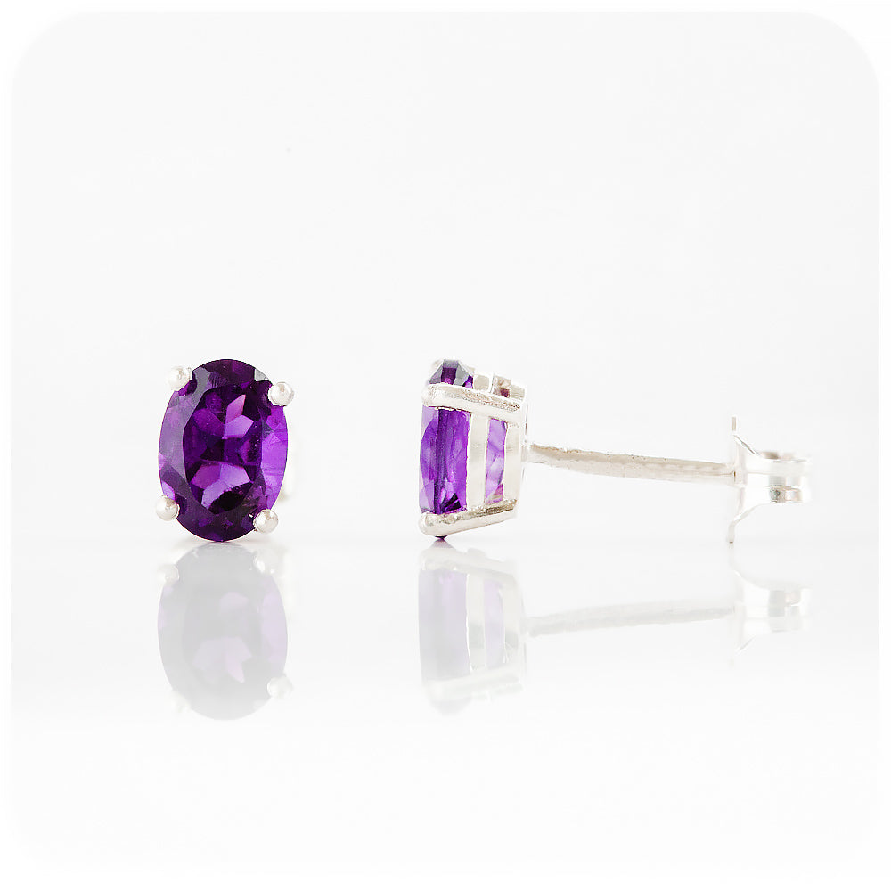 Oval cut purple Amethyst Stud Earrings - Victoria's Jewellery