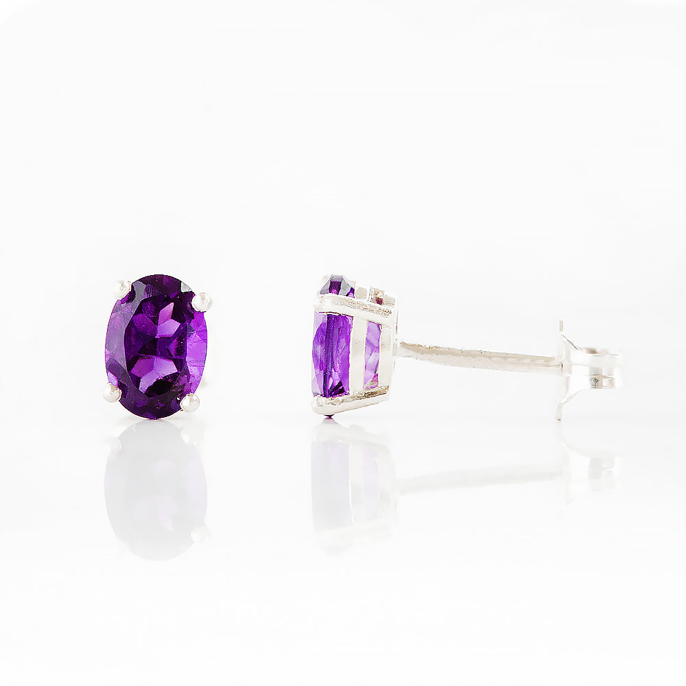 Luna, Oval cut Amethyst Stud Earring - 7x5mm - Victoria's Jewellery