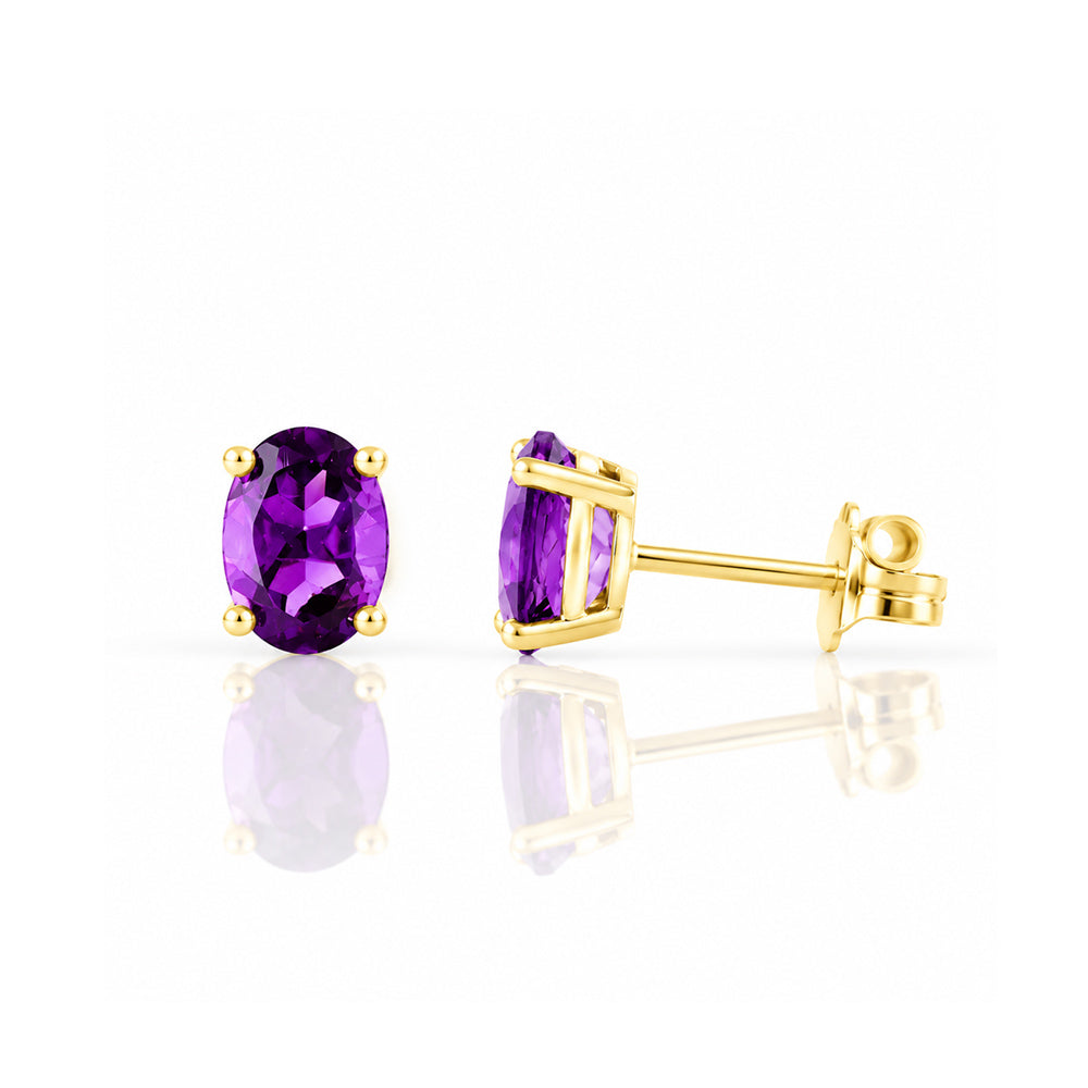 Luna, Oval cut Amethyst Stud Earring - 7x5mm - Victoria's Jewellery