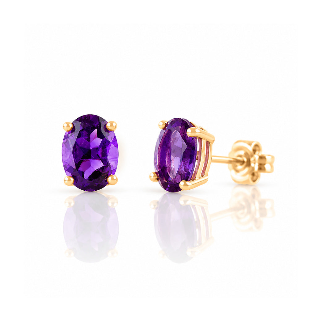 Luna, Oval cut Amethyst Stud Earring - 7x5mm - Victoria's Jewellery