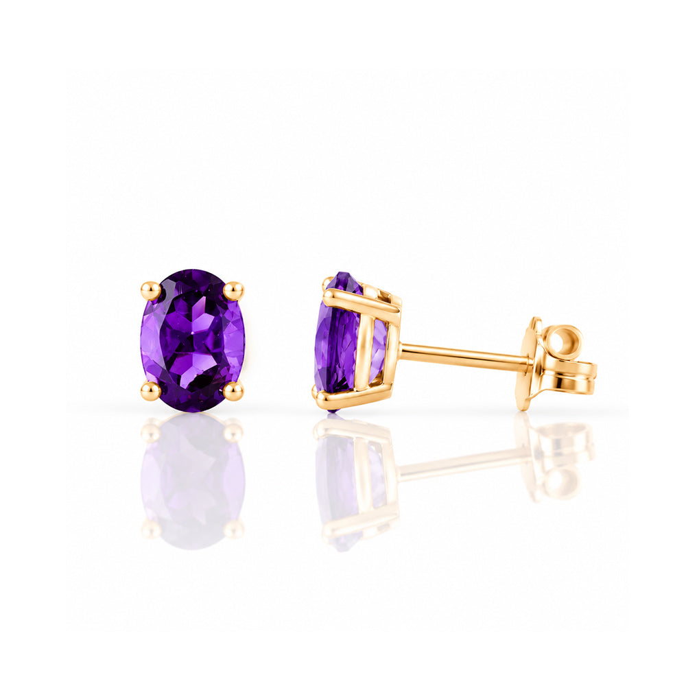 Luna, Oval cut Amethyst Stud Earring - 7x5mm - Victoria's Jewellery